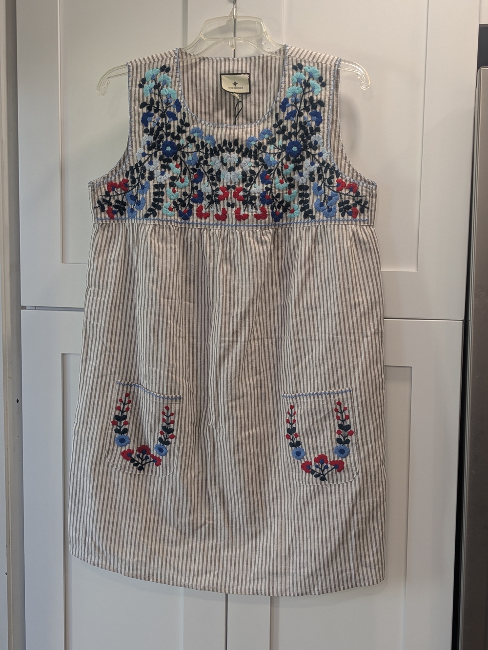 Tuckernuck Blue and Red Striped Embroidered Sundress